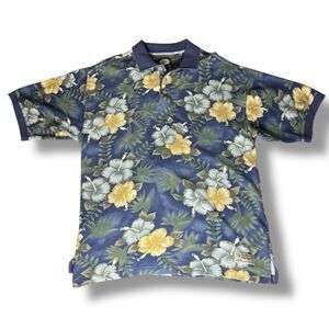 Tommy Bahama Vintage Floral All Over Print Green Hawaii Polo Shirt Men’s Size L